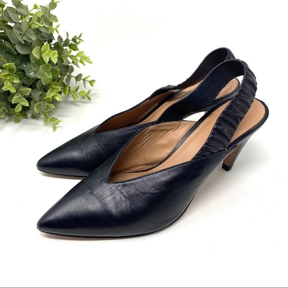 Lewit Black Soft Leather Tan Pointed Toe Sling Back Heels - Picture 9 of 9